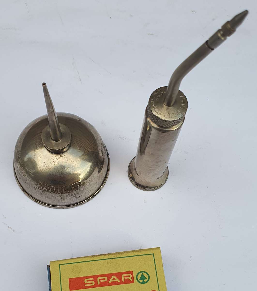 Perfect Pair of Vintage Oil Cans - 1 Brother and 1 Valve Spout by Muller & Co.