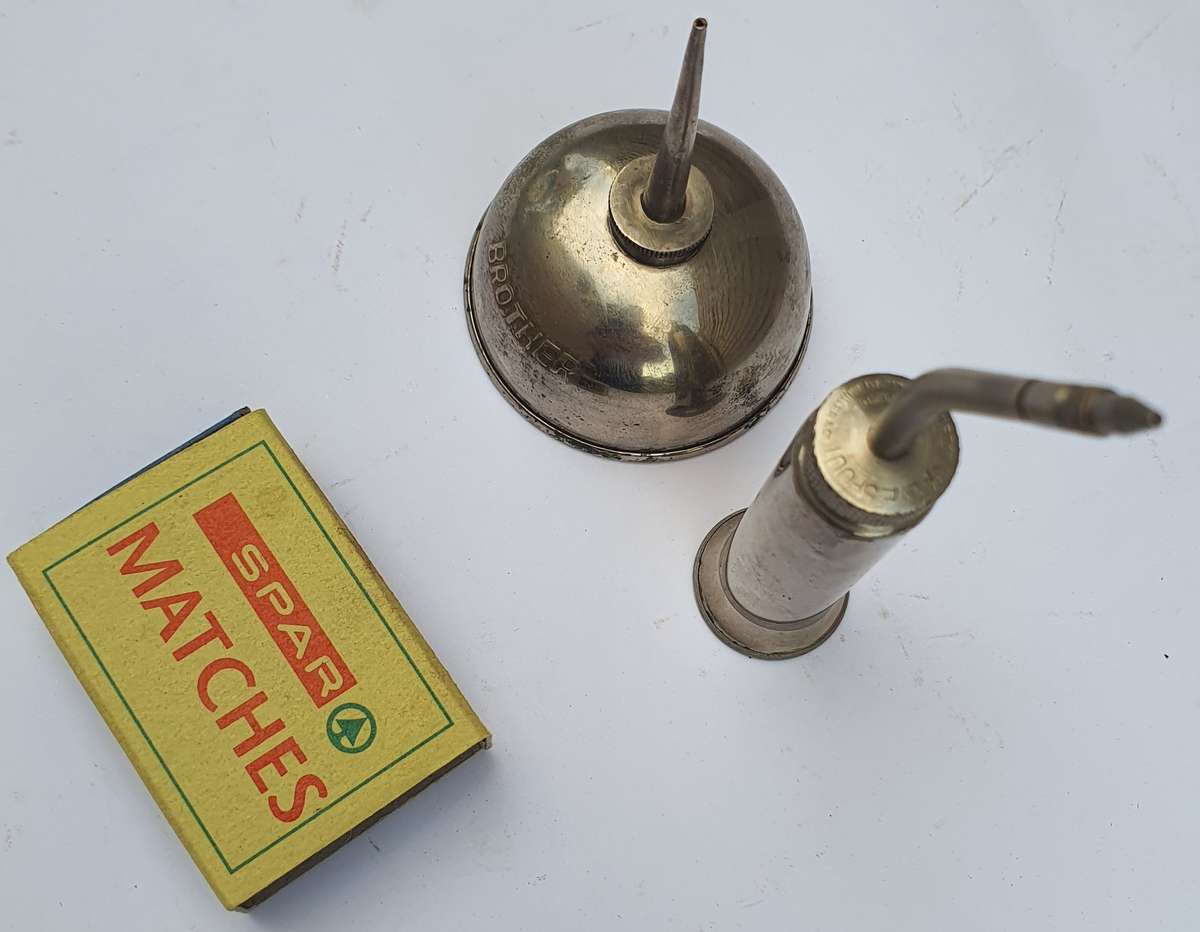 Perfect Pair of Vintage Oil Cans - 1 Brother and 1 Valve Spout by Muller & Co.