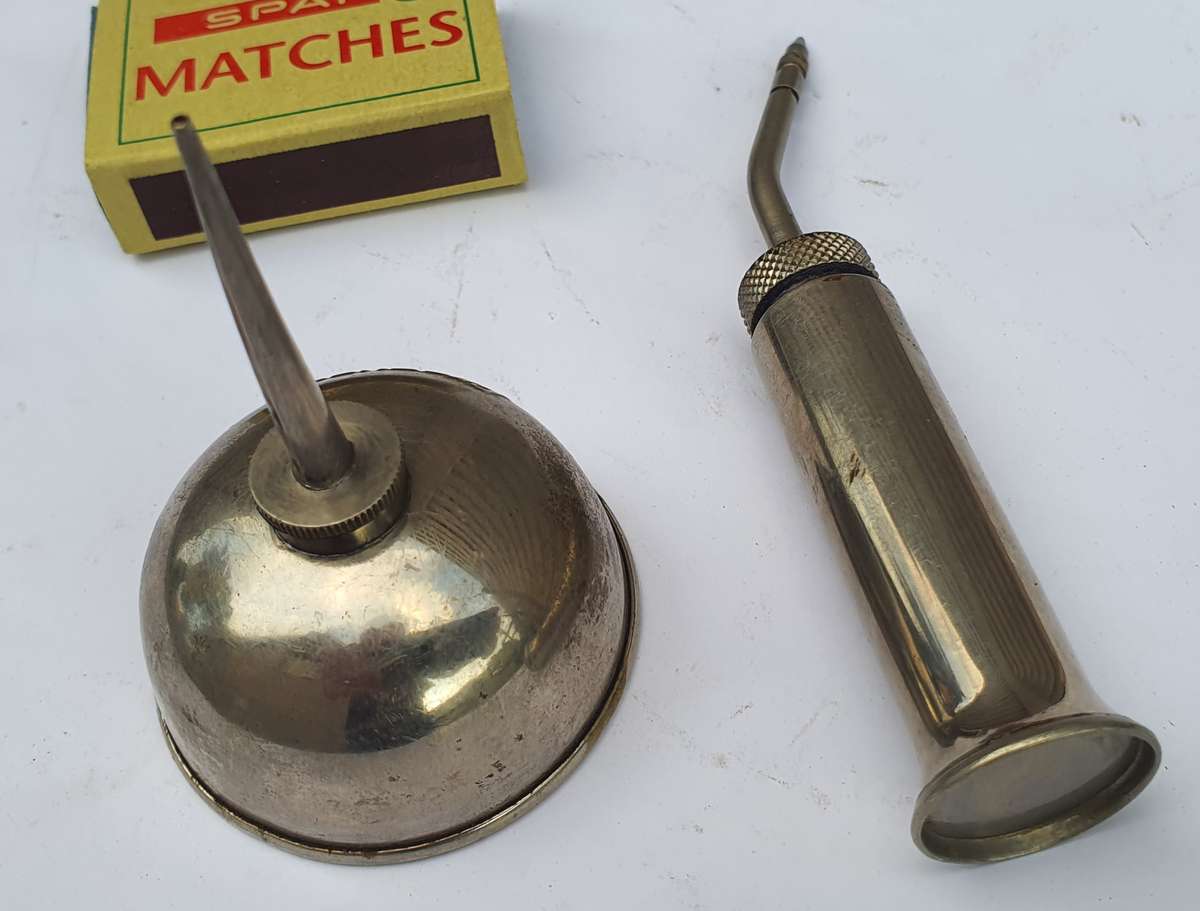 Perfect Pair of Vintage Oil Cans - 1 Brother and 1 Valve Spout by Muller & Co.