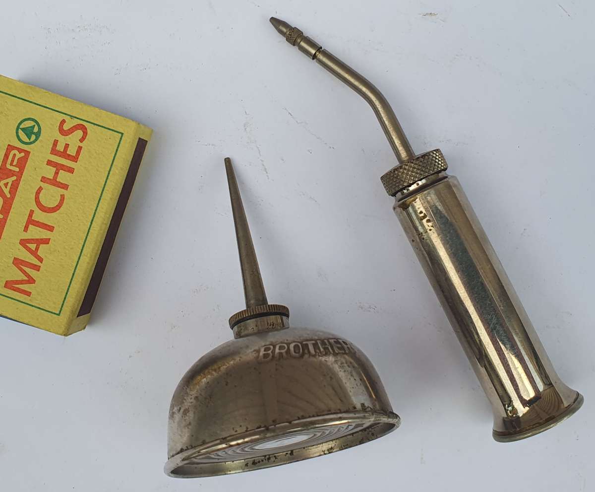 Perfect Pair of Vintage Oil Cans - 1 Brother and 1 Valve Spout by Muller & Co.