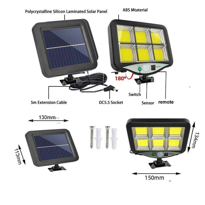 BK-128 Solar Wall Lamp  6COB LEDs with Remote Control, Motion & Dusk Sensor