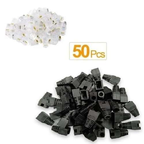 RJ45 Cat5e Crimp Connector and Black Boots - 50 Pack