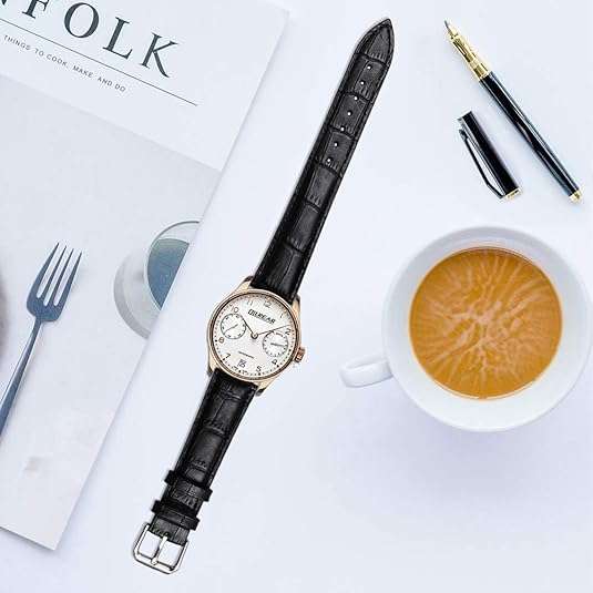 18mm Black Leather Watch Strap Crocodile-Embossed