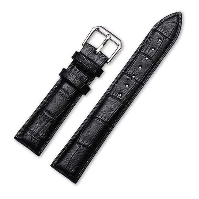 18mm Black Leather Watch Strap Crocodile-Embossed