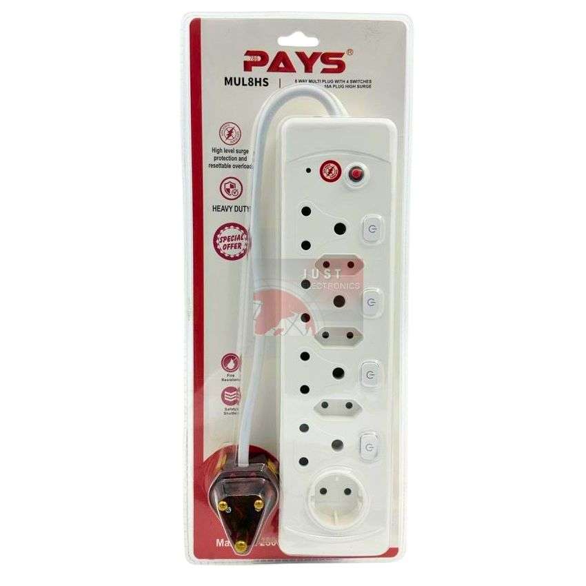 8 Way Multiplug With High Surge Protection and 4 Switches