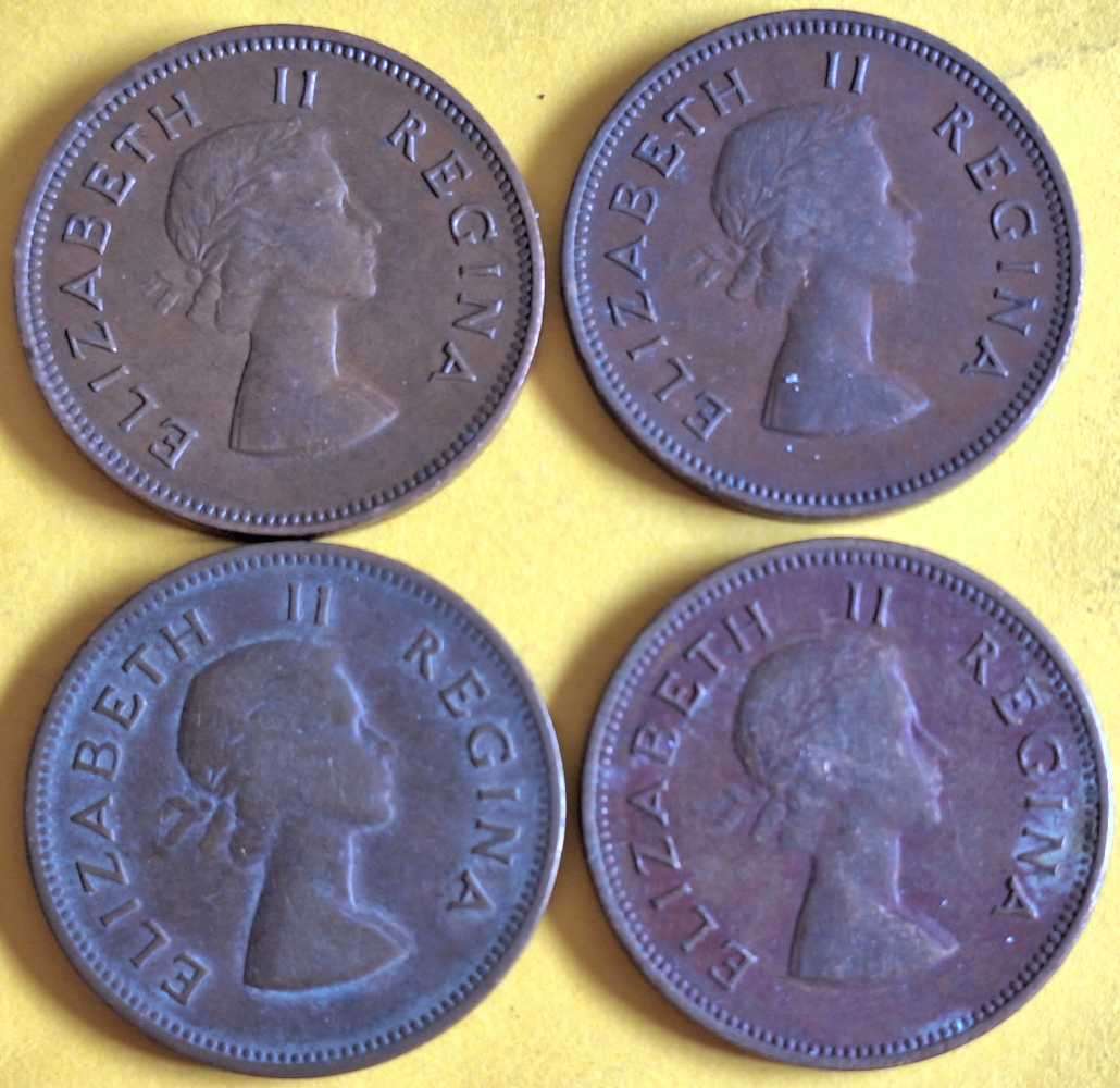 Union of South Africa 1953 and 1959 Elizabeth II 4x Half Penny Bronze