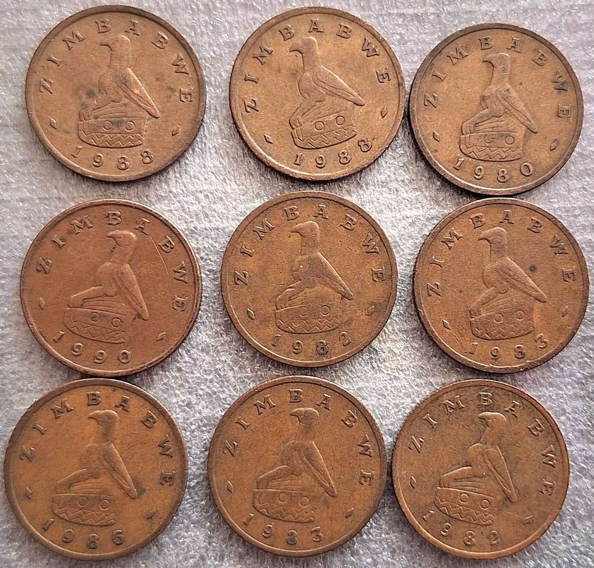 Zimbabwe Mixed Lot of 1 cent coins (1980-1990)