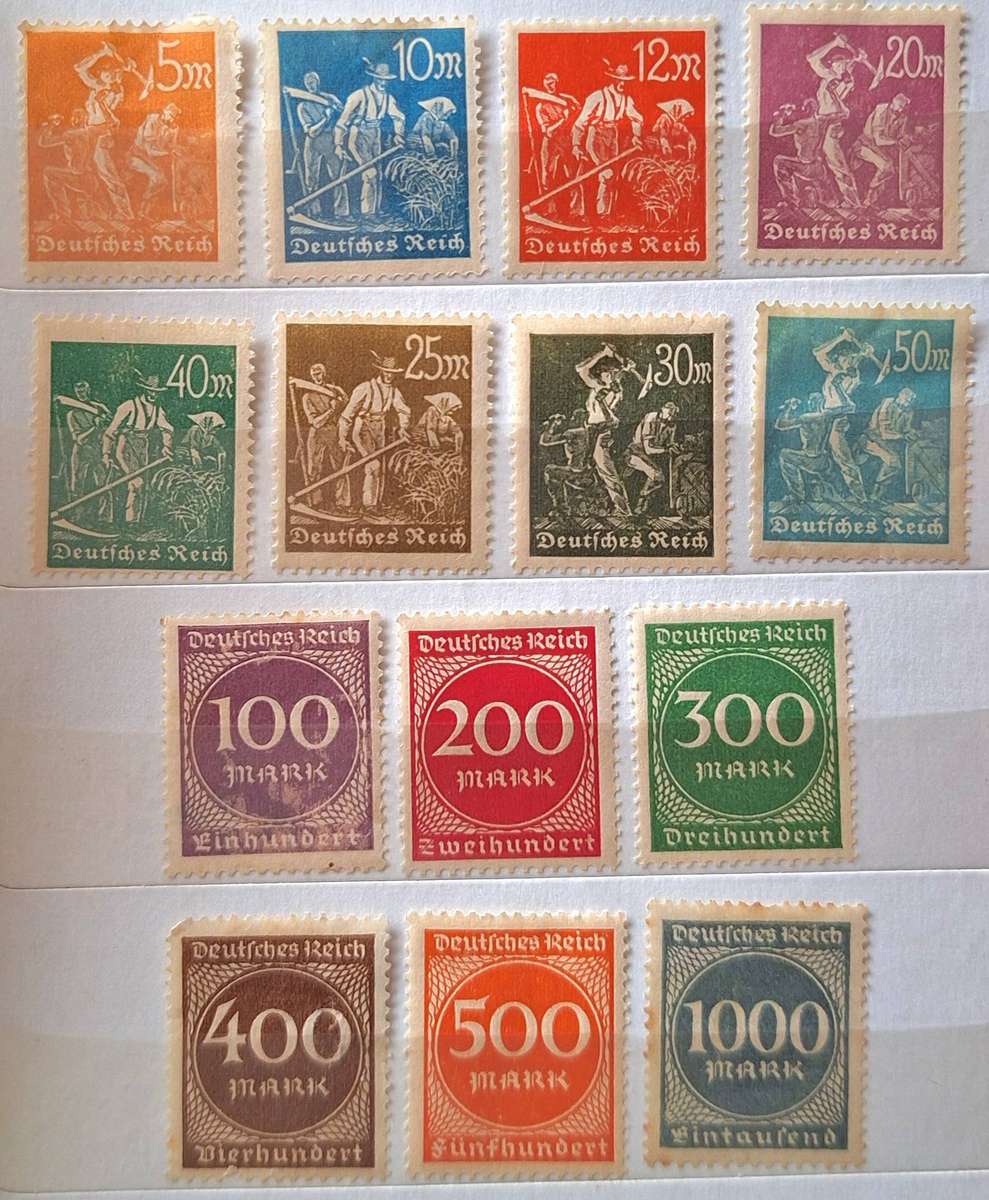 Germany 1922 Definitives Workers (8 stamps) and 1923 Numerals (6 stamps) All Unused Hinged