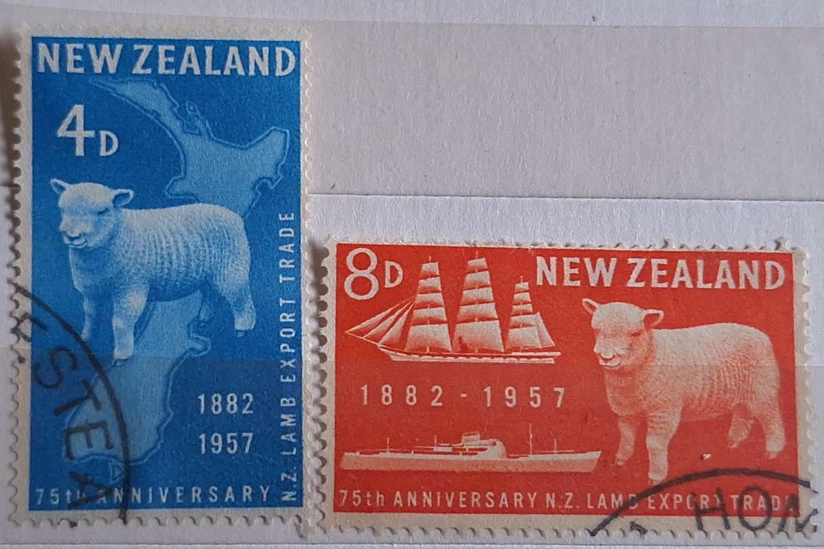 New Zealand 1957 Lamb Export Set of 2 Used stamps