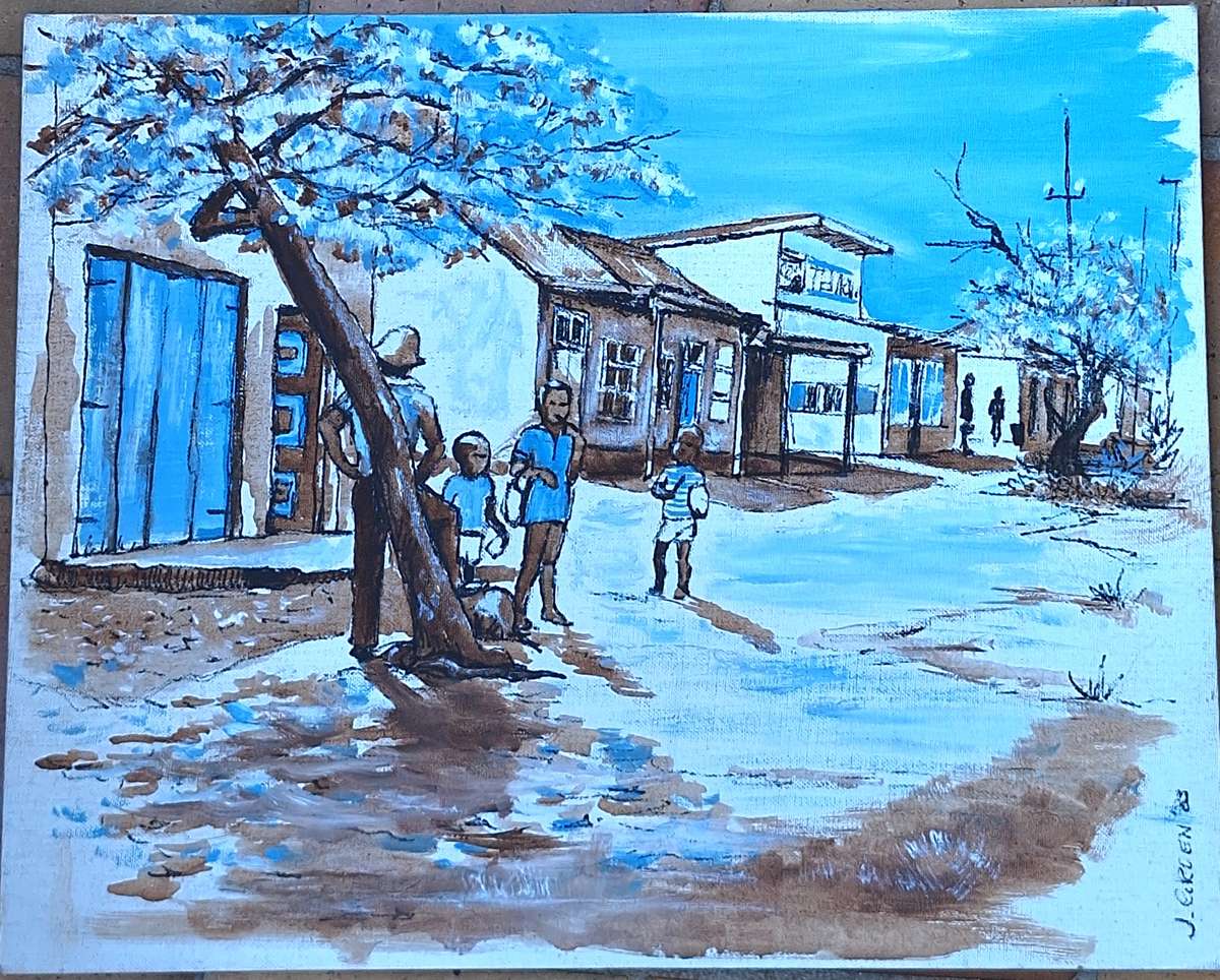 Unframed Painting on Canvas Panel by J Groen