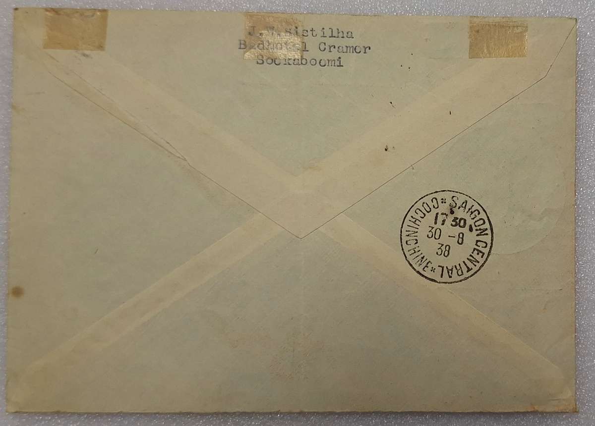 Nederlands Indie - First Flight Cover : KNILM - 20 AUGUST 1938 : Batavia-Singapore-Saigon