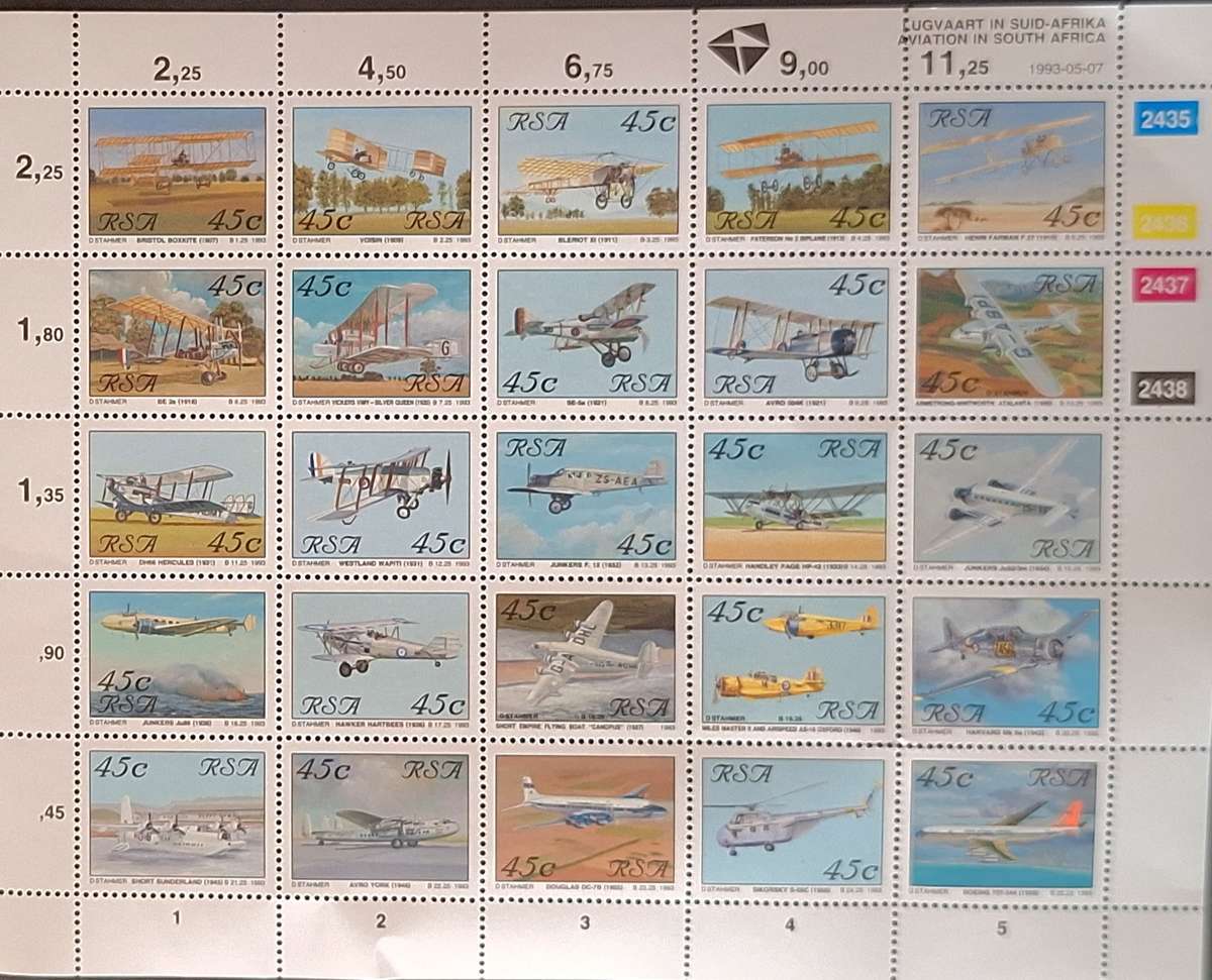 South Africa 1993 Aviation 1 Sheet of 25 Mint stamps