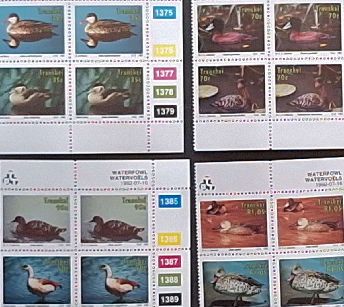 Transkei 1992 Water Fowl 1 Set of Mint Control Blocks