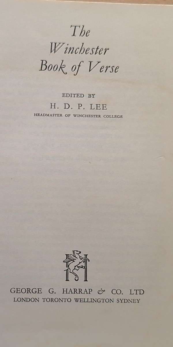 The Winchester Book of Verse Ed: H D P Lee Hardcover 1959