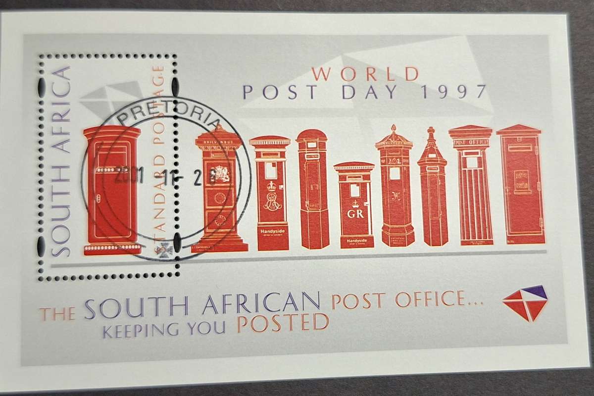South Africa 1997 World Post Day 1 Cancelled Miniature Sheet