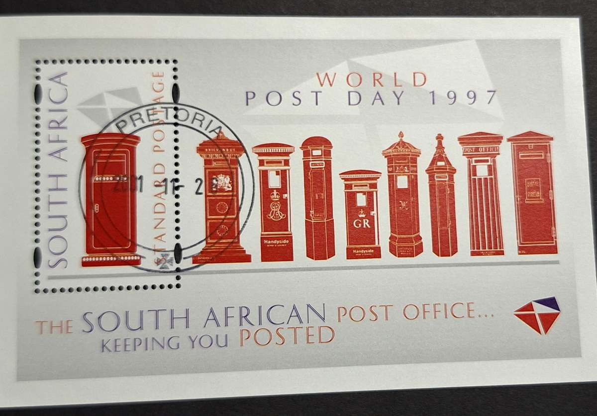 South Africa 1997 World Post Day 1 Cancelled Miniature Sheet