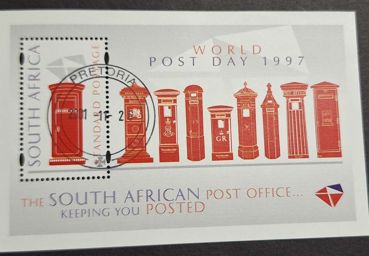South Africa 1997 World Post Day 1 Cancelled Miniature Sheet