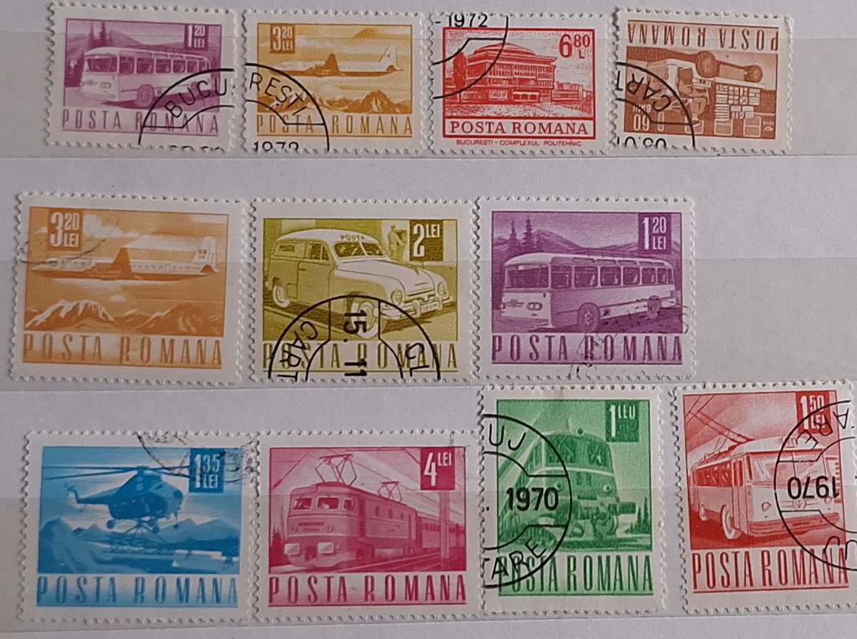 Romania 1967 Post and Transport 10 Used stamps (plus 1 extra)