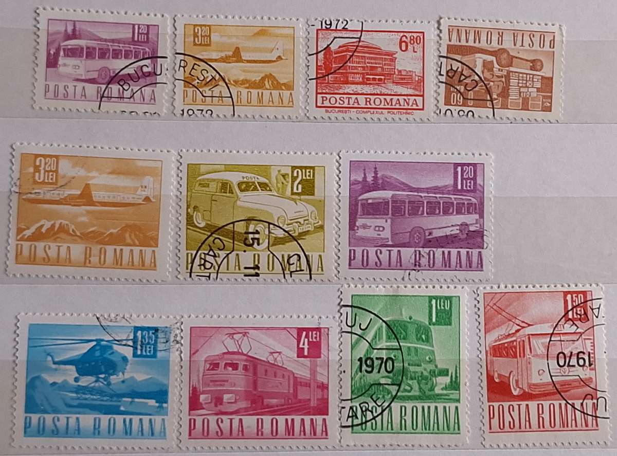 Romania 1967 Post and Transport 10 Used stamps (plus 1 extra)