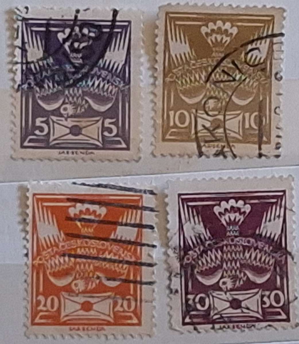 Czechoslovakia 1920 "The Dove" 4 Used stamps
