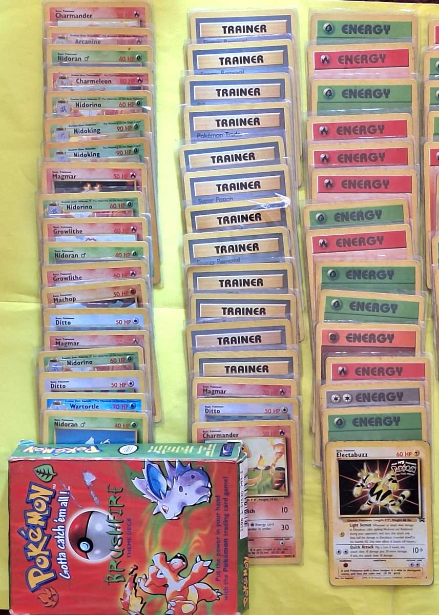 105 Vintage Pokemon Game Cards in a Brushfire Theme Box