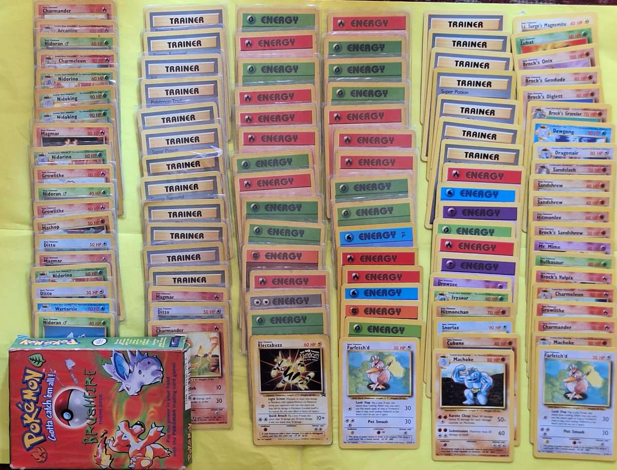 105 Vintage Pokemon Game Cards in a Brushfire Theme Box