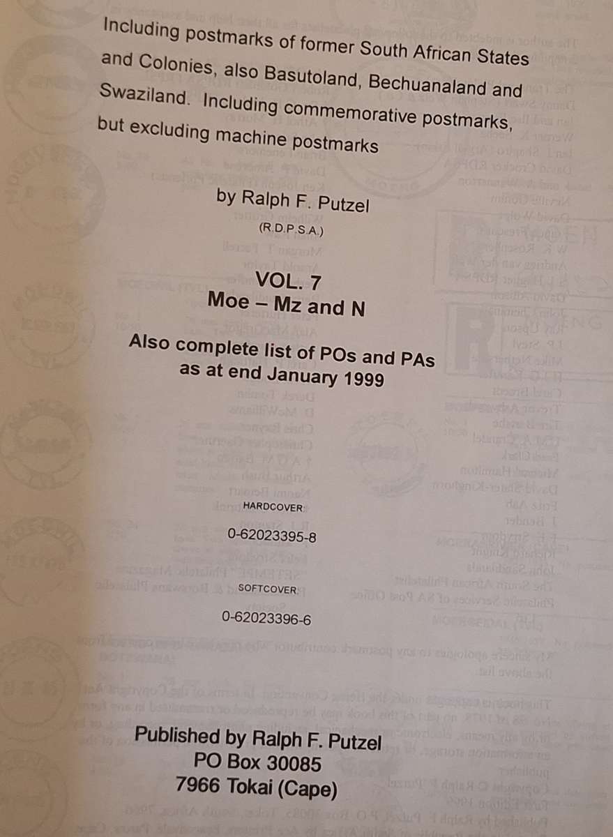 The Postmarks of South Africa by Ralph Putzel Vol. 7 (Moe-Mz and N)