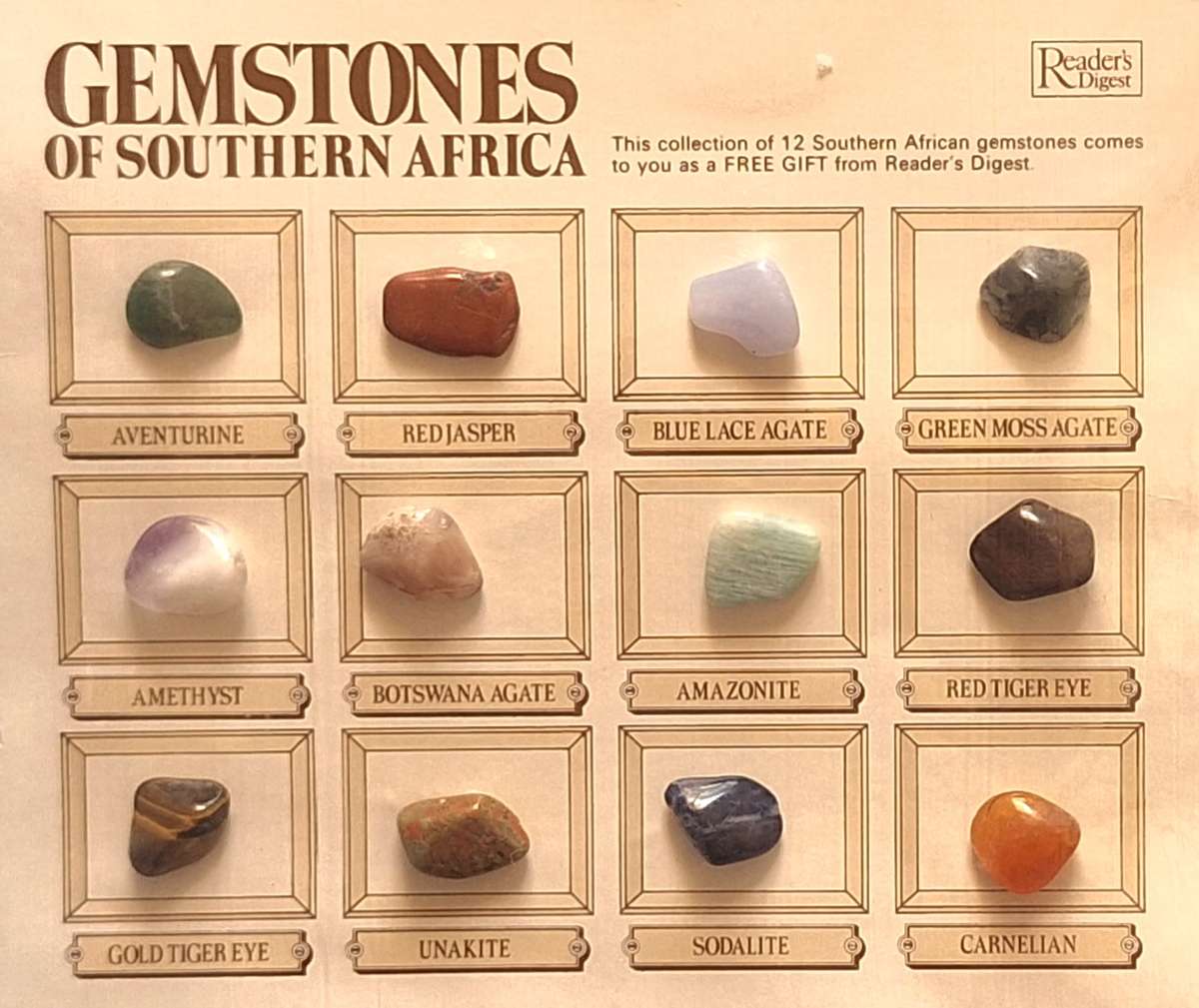 Gemstones of Southern Africa ON Description Card with 12  stones by Reader's Digest