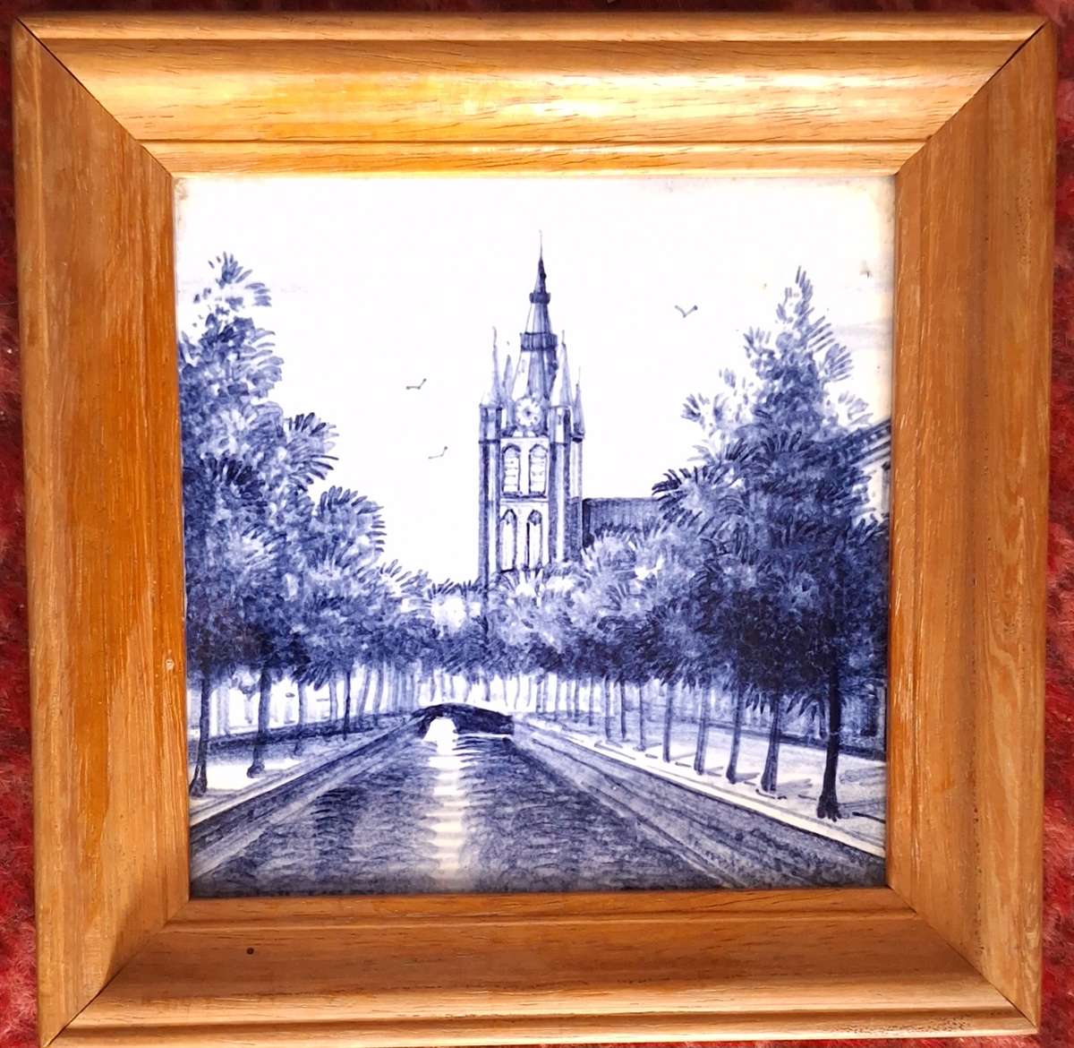 Vintage Blue & White framed Tile