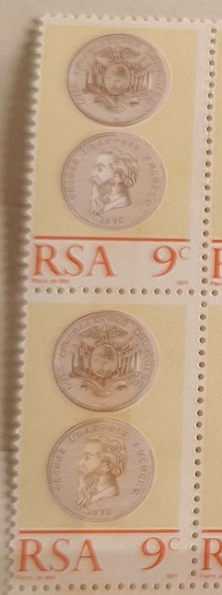 RSA 1974 5th Numismatic Convention and Centenary of Burgerspond Mint Control Block of 6 stamps