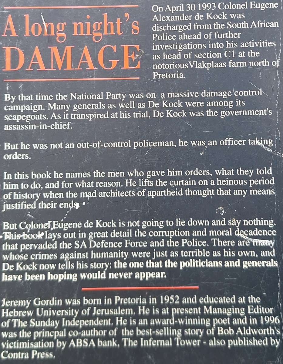 A Long Night's Damage by Eugene de Kock as told to Jeremy Gordin Paperback