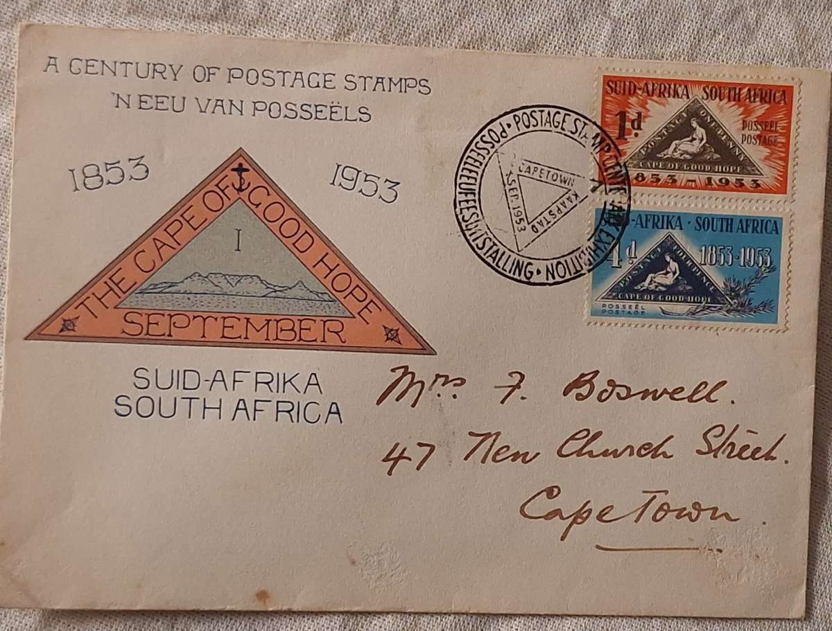 Union of South Africa 1953 Cape Triangle Stamp Centenary Cover