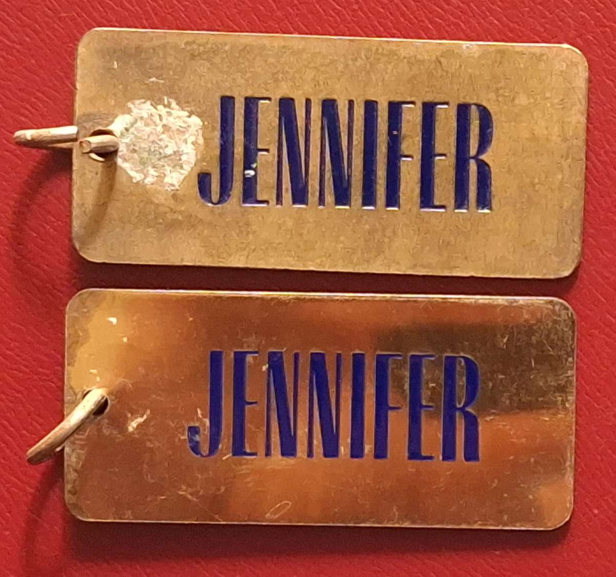 2 Brass Name Tags "Jennifer" from Universal Studios and San Francisco