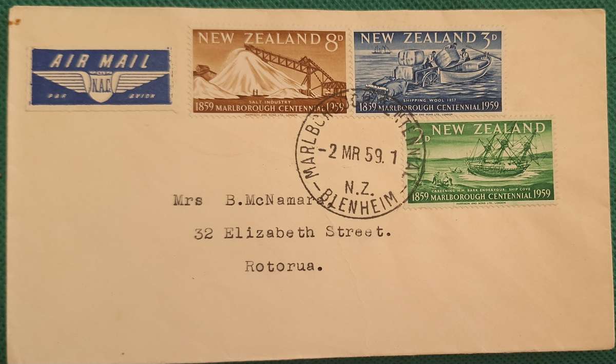 New Zealand 1959 Marlborough Centennial Cover
