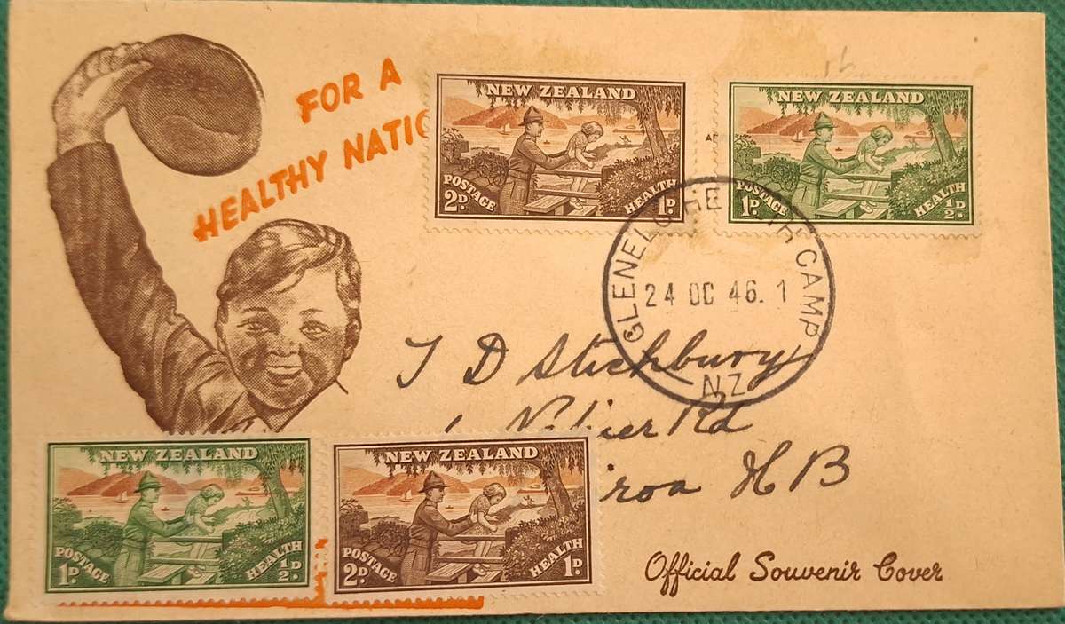New Zealand 1946 Health Issue Official Souvenir Cover Glenelg Health Camp Cancellation