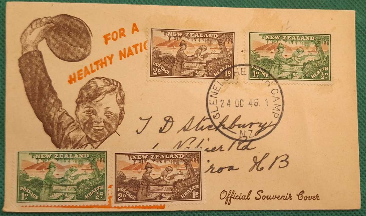 New Zealand 1946 Health Issue Official Souvenir Cover Glenelg Health Camp Cancellation