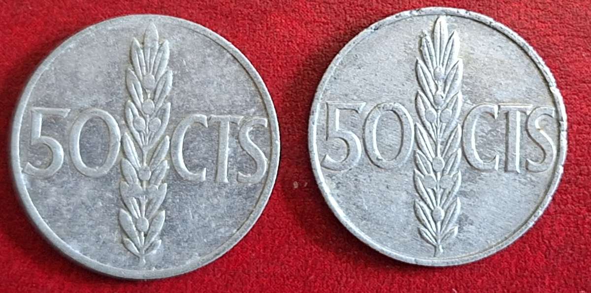 Spain 1966 Francisco Franco 2 x 50 Centimos Aluminium