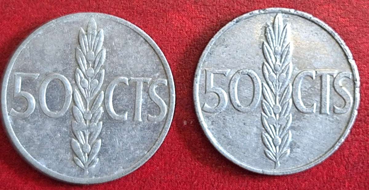 Spain 1966 Francisco Franco 2 x 50 Centimos Aluminium