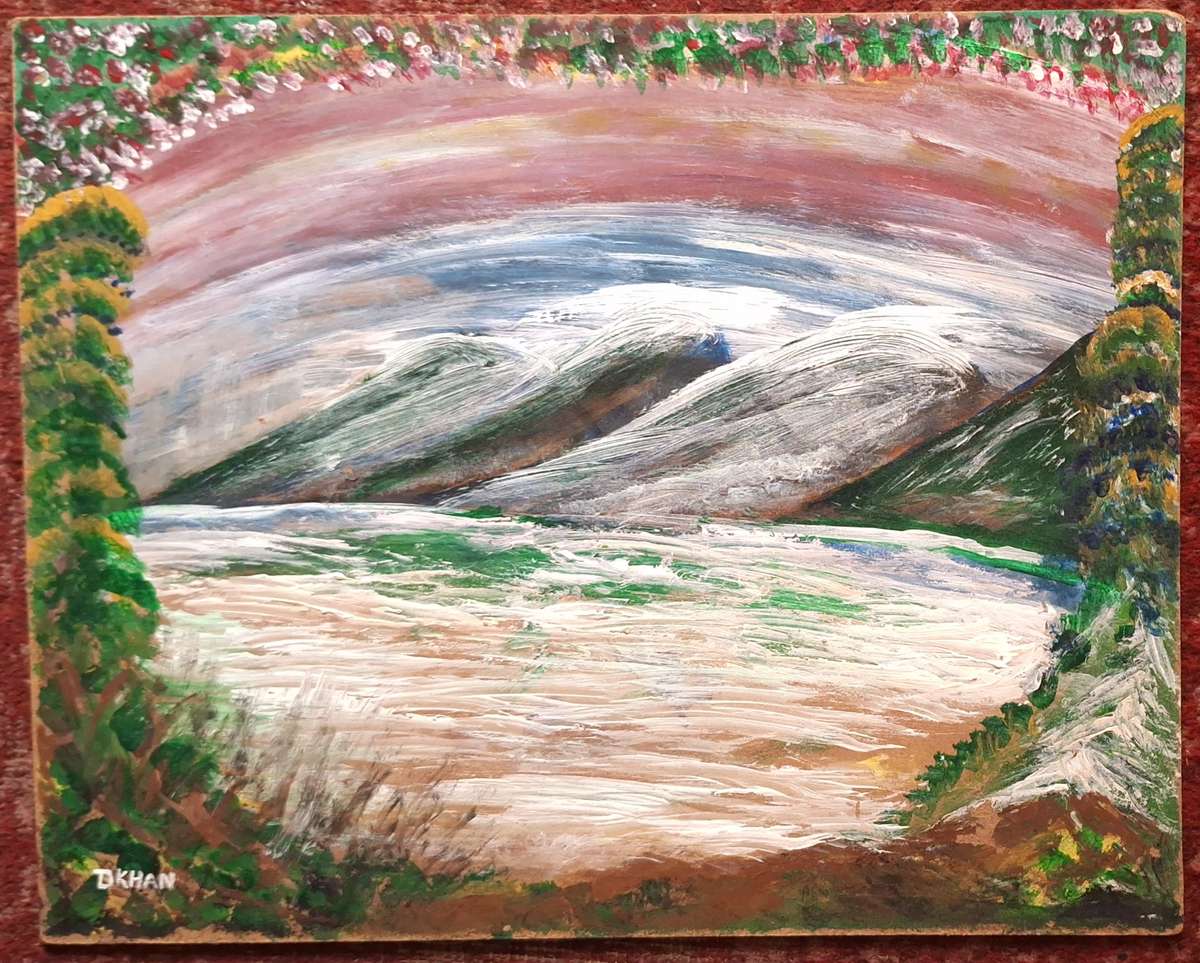 Unframed Painting on Board by D Khan