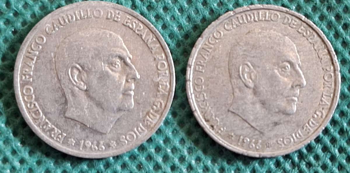 Spain 1966 Francisco Franco 2 x 50 Centimos Aluminium