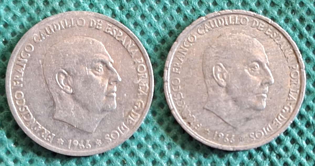 Spain 1966 Francisco Franco 2 x 50 Centimos Aluminium