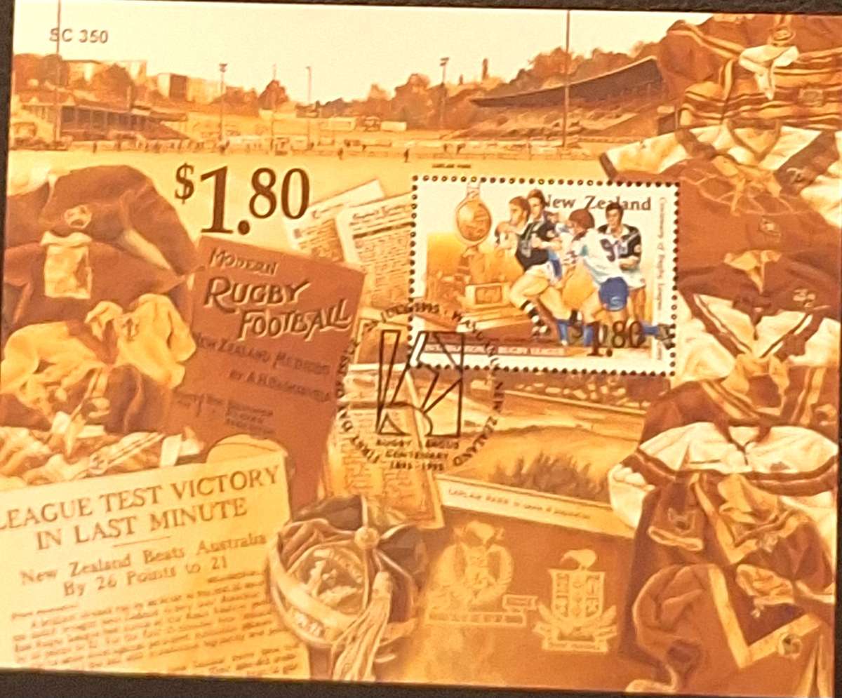 New Zealand 1995 Rugby League 1 Cancelled Hinged Miniature Sheet