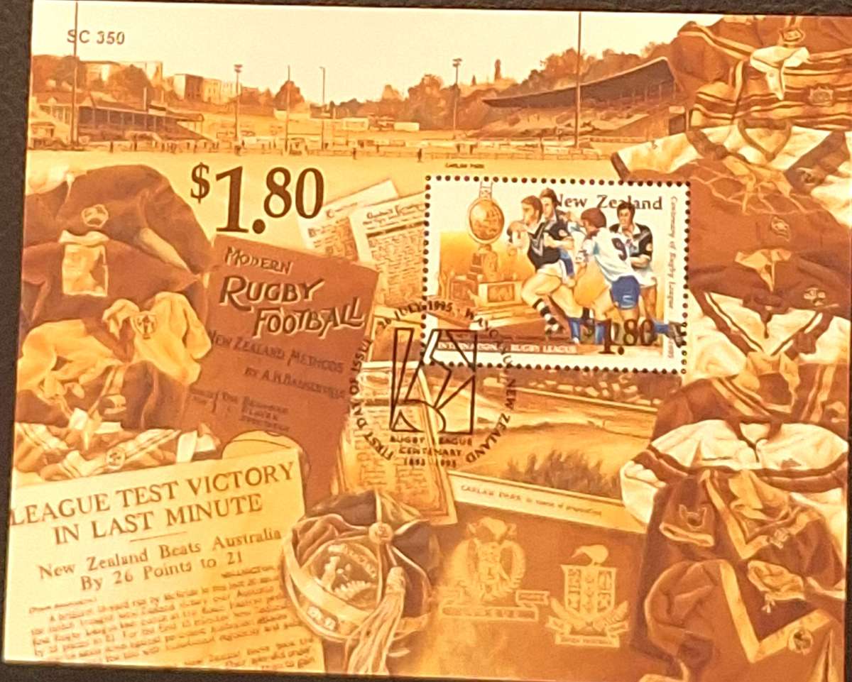 New Zealand 1995 Rugby League 1 Cancelled Hinged Miniature Sheet
