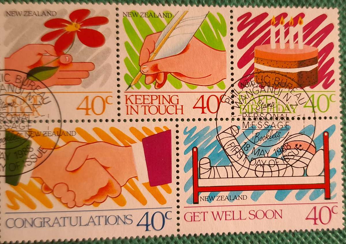 New Zealand 1988 Personal Message Block of 5 Cancelled stamps