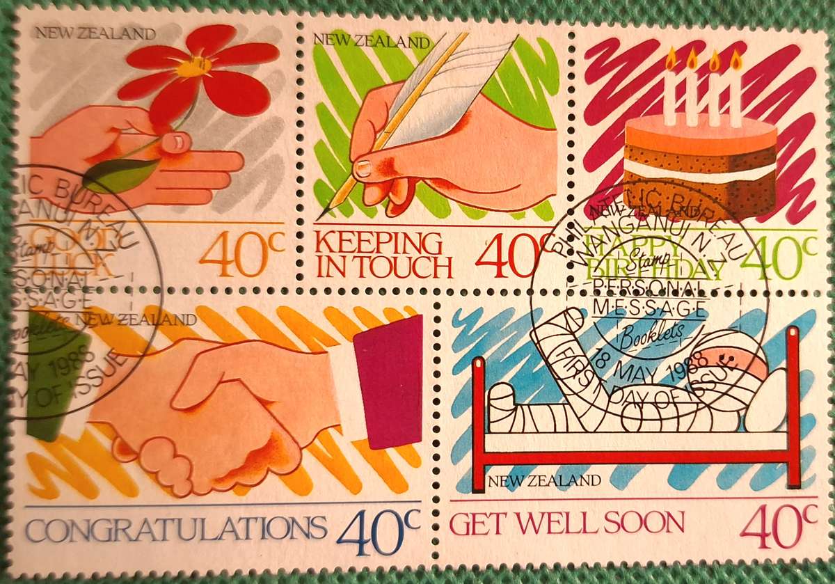 New Zealand 1988 Personal Message Block of 5 Cancelled stamps