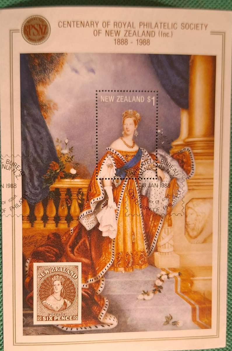 New Zealand 1988 Royal Philatelic Society Centenary 1 Cancelled Hinged Miniature Sheet