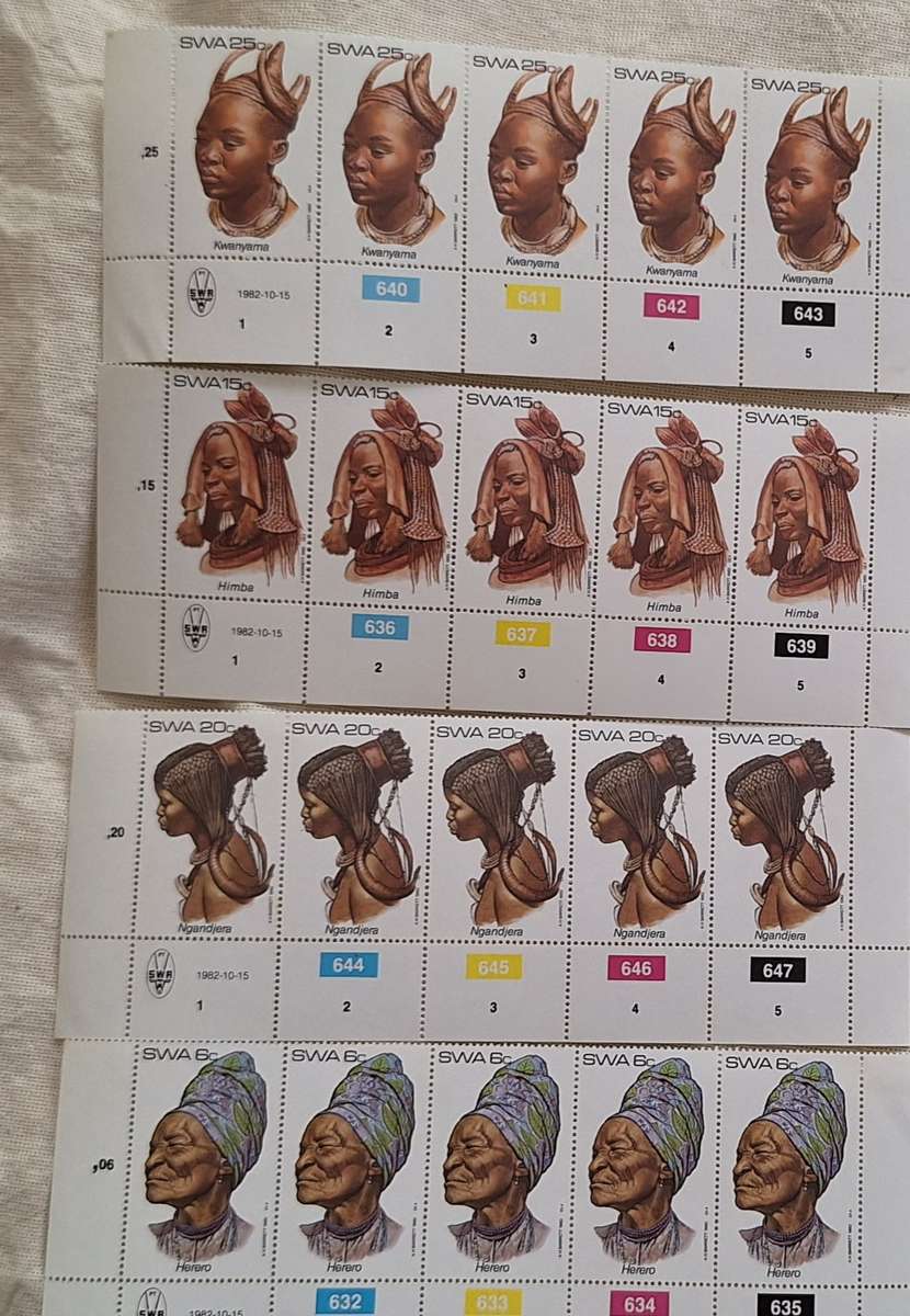 South West Africa 1982 Traditional Head-dresses Set of 4 Mint Control Blocks