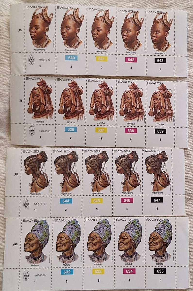 South West Africa 1982 Traditional Head-dresses Set of 4 Mint Control Blocks