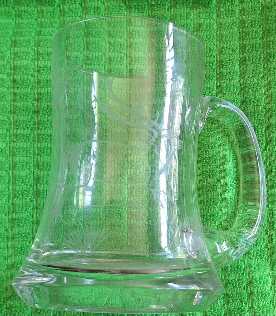 Glass Beer Mug with etching of Buck