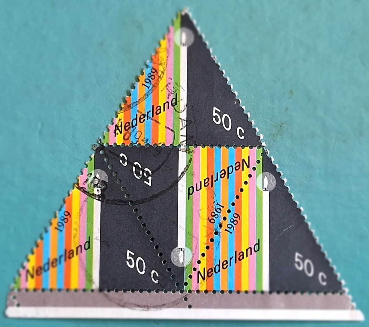 Netherlands 1989 Color Stripes / Triangle Triangle of 4 Used stamps